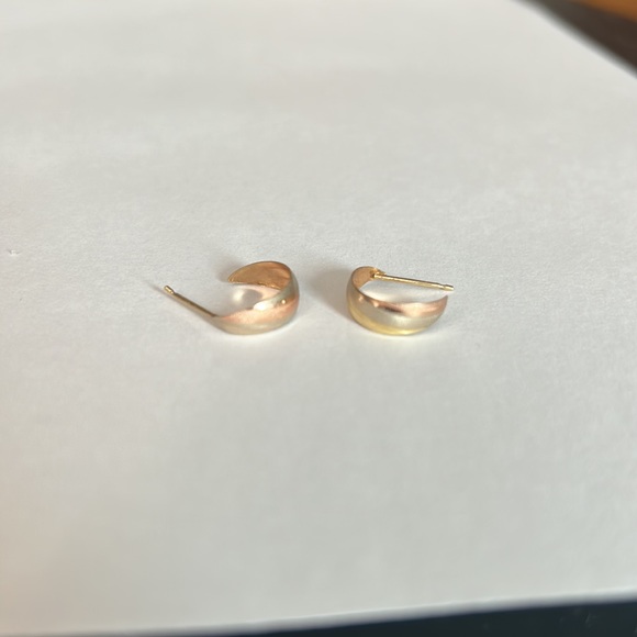 14k yellow, white and rose gold hoops. - Picture 2 of 7
